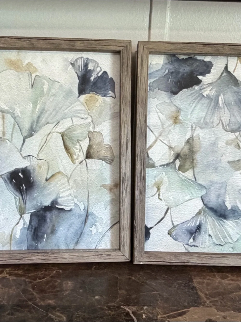 Four piece Framed Floral Wall Art Print in Blue and Green